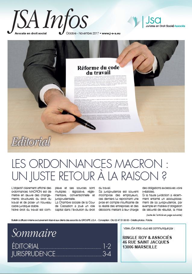 JSA Infos - Octobre / Novembre 2017 - Les ordonnances Macron : un juste retour à la raison ?