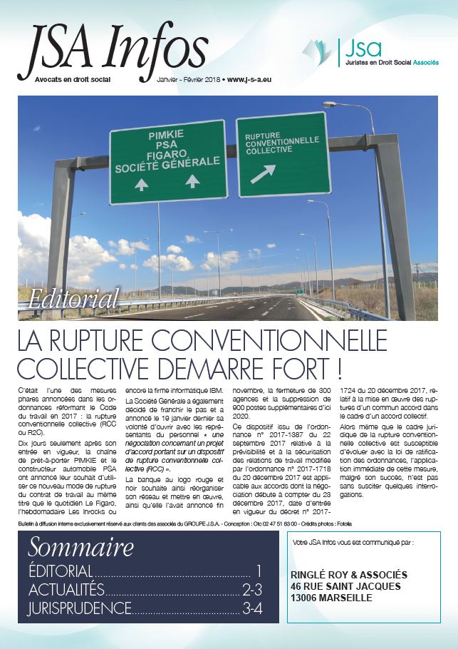 JSA Infos - Janvier / Février 2018 - La rupture conventionnelle collective démarre fort !